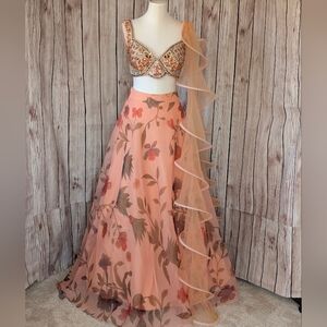 Peach Floral Printed lehenga Choli